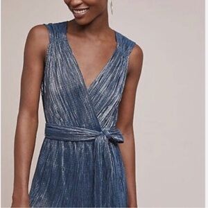 Anthropologie Vanessa Virginia Blue Metallic Wide Leg Jumpsuit XL